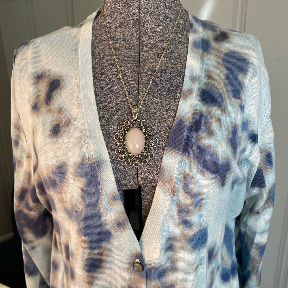 J.Jill Tie Dye Watercolor Style Cardigan 3/4 Sleeve with Mother of Pearl Buttons